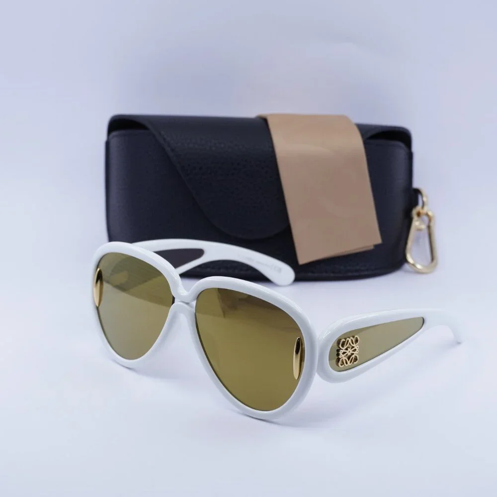 Loewe LW40132I 25G Sunglasses Shiny Ivory White Aviator Frame, Brown Lenses
